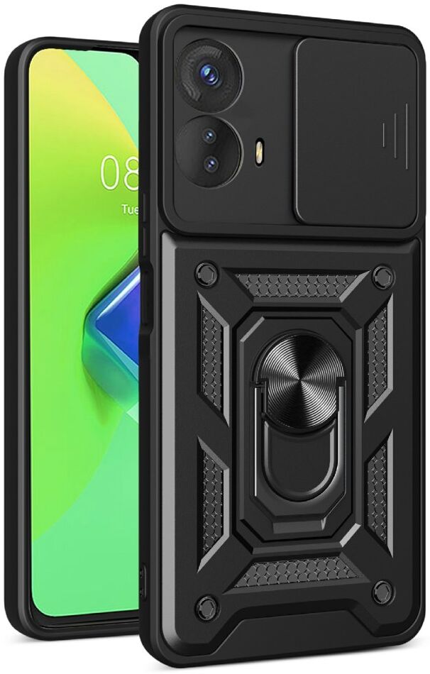 Motorola Moto G73 Hoesje met Camera Slider en Kickstand Ring Zwart afbeelding 1