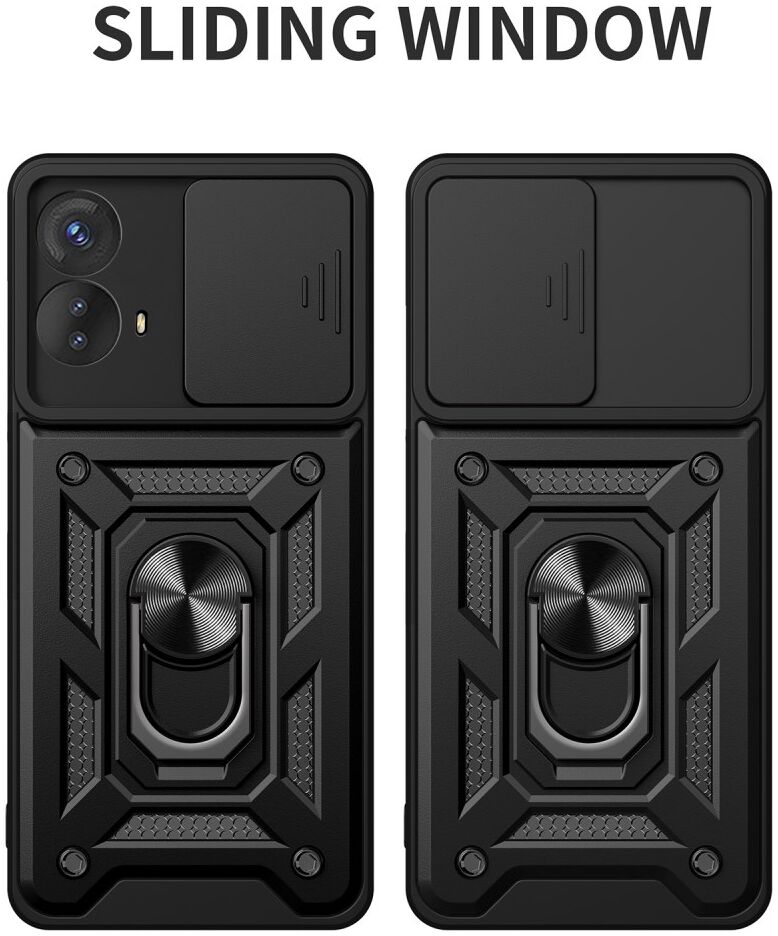 Motorola Moto G73 Hoesje met Camera Slider en Kickstand Ring Zwart afbeelding 2
