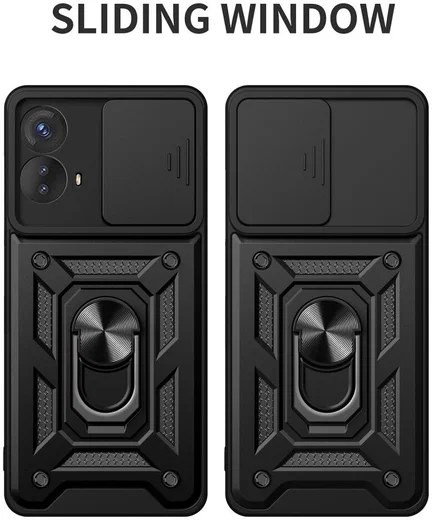Motorola Moto G73 Hoesje met Camera Slider en Kickstand Ring Zwart afbeelding 2