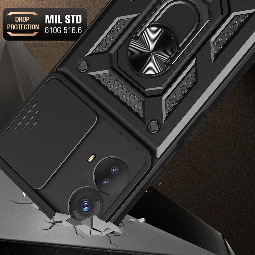 Motorola Moto G73 Hoesje met Camera Slider en Kickstand Ring Zwart afbeelding 3