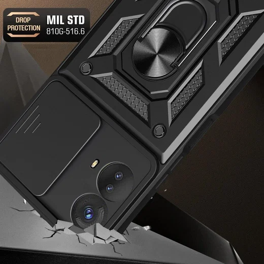 Motorola Moto G73 Hoesje met Camera Slider en Kickstand Ring Zwart afbeelding 3