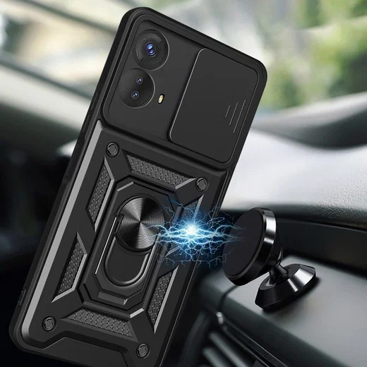 Motorola Moto G73 Hoesje met Camera Slider en Kickstand Ring Zwart afbeelding 4