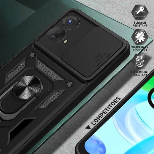 Motorola Moto G73 Hoesje met Camera Slider en Kickstand Ring Zwart afbeelding 5