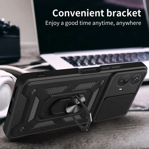 Motorola Moto G73 Hoesje met Camera Slider en Kickstand Ring Zwart afbeelding 6
