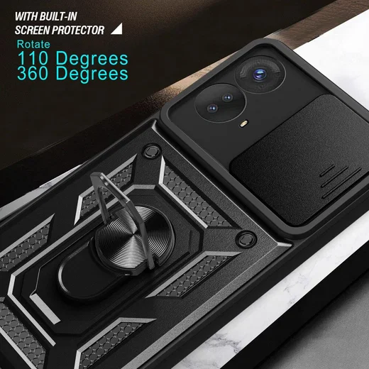 Motorola Moto G73 Hoesje met Camera Slider en Kickstand Ring Zwart afbeelding 7