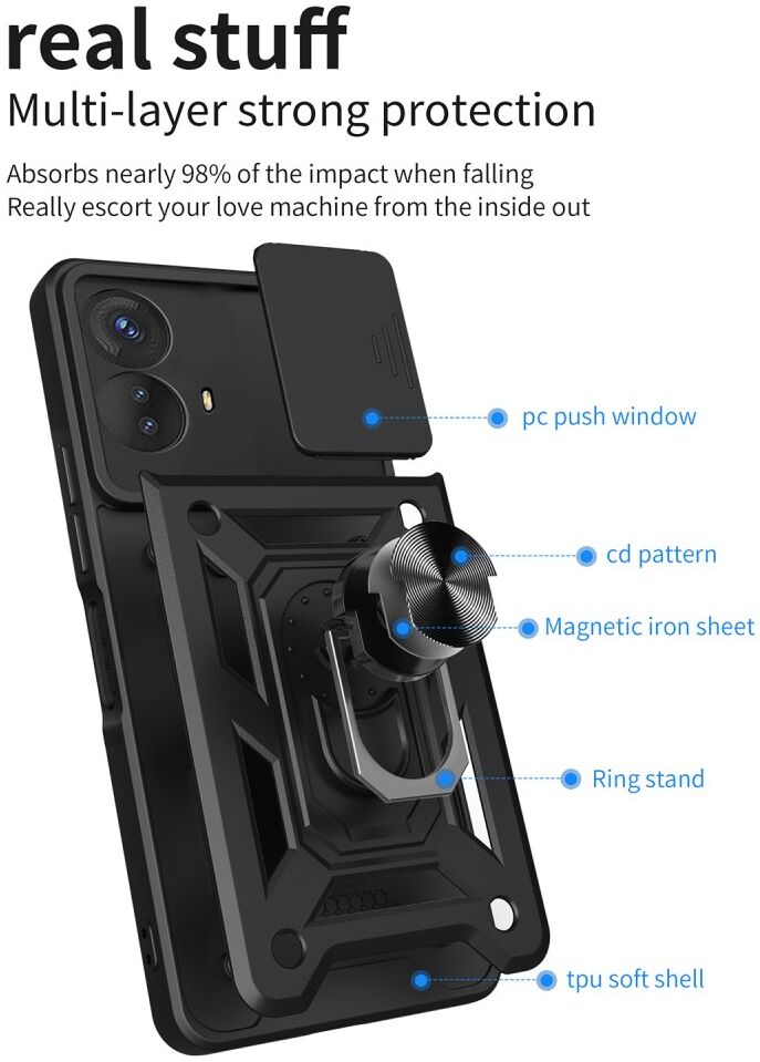 Motorola Moto G73 Hoesje met Camera Slider en Kickstand Ring Zwart afbeelding 8