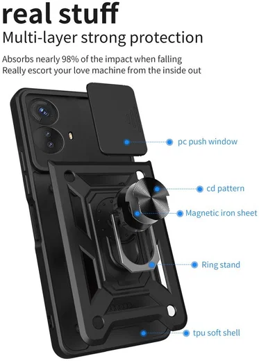 Motorola Moto G73 Hoesje met Camera Slider en Kickstand Ring Zwart afbeelding 8