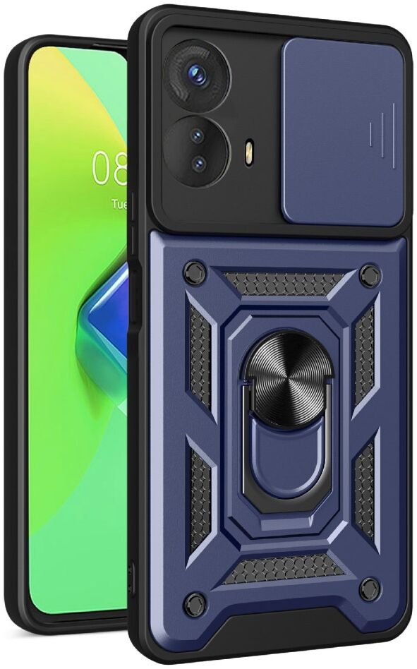 Motorola Moto G73 Hoesje met Camera Slider en Kickstand Ring Blauw afbeelding 1