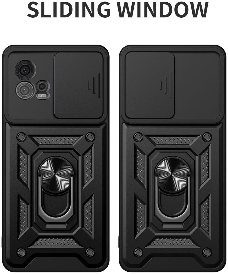 Motorola Moto G72 Hoesje met Camera Slider en Kickstand Ring Zwart afbeelding 2