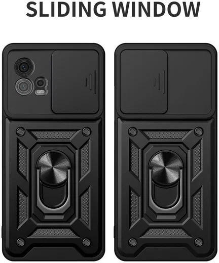 Motorola Moto G72 Hoesje met Camera Slider en Kickstand Ring Zwart afbeelding 2