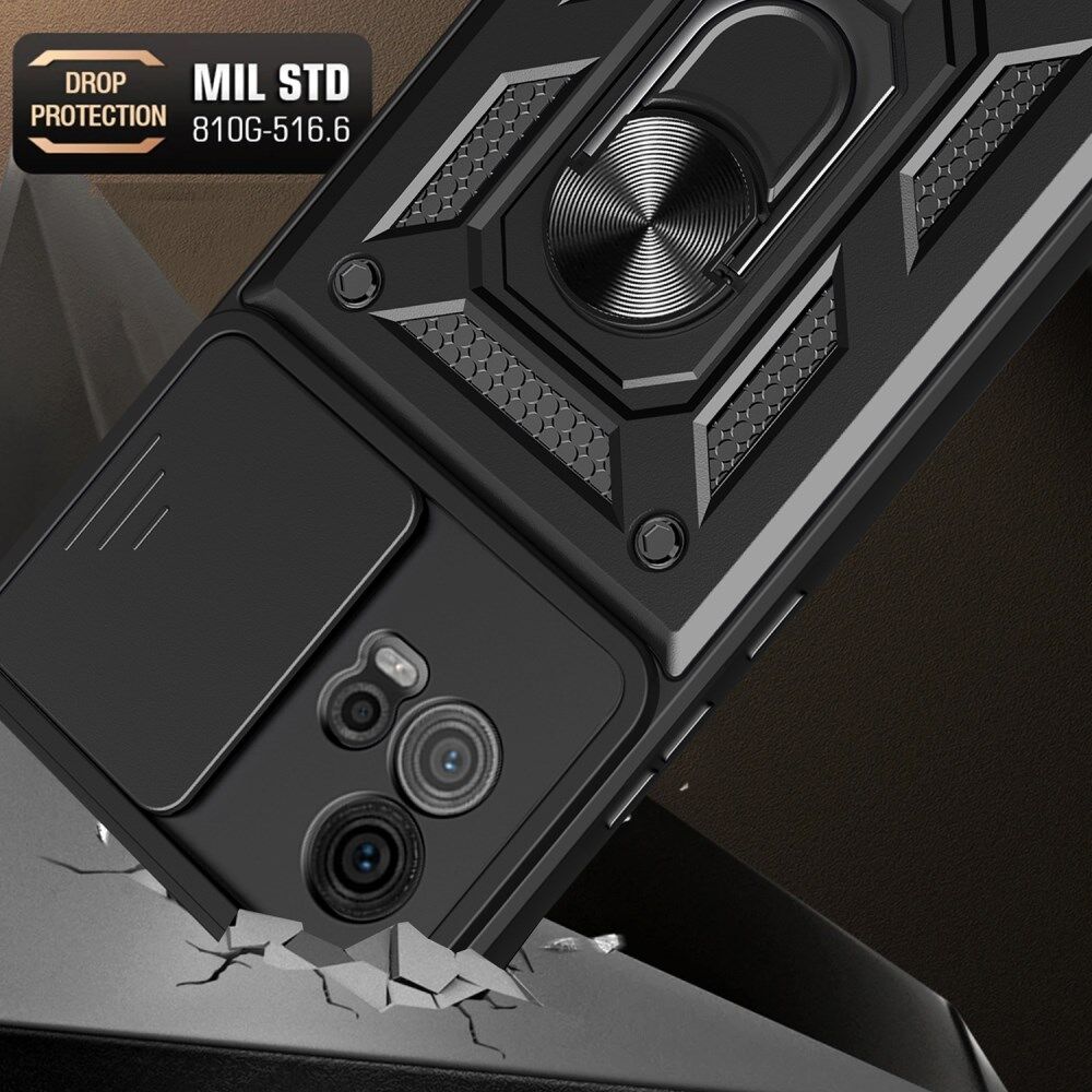 Motorola Moto G72 Hoesje met Camera Slider en Kickstand Ring Zwart afbeelding 3