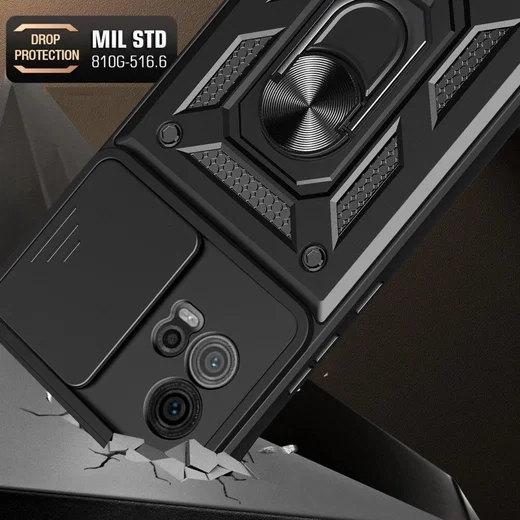 Motorola Moto G72 Hoesje met Camera Slider en Kickstand Ring Zwart afbeelding 3