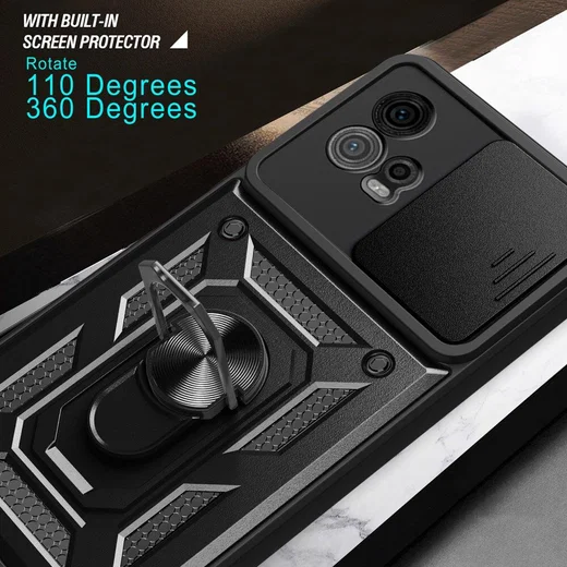 Motorola Moto G72 Hoesje met Camera Slider en Kickstand Ring Zwart afbeelding 7