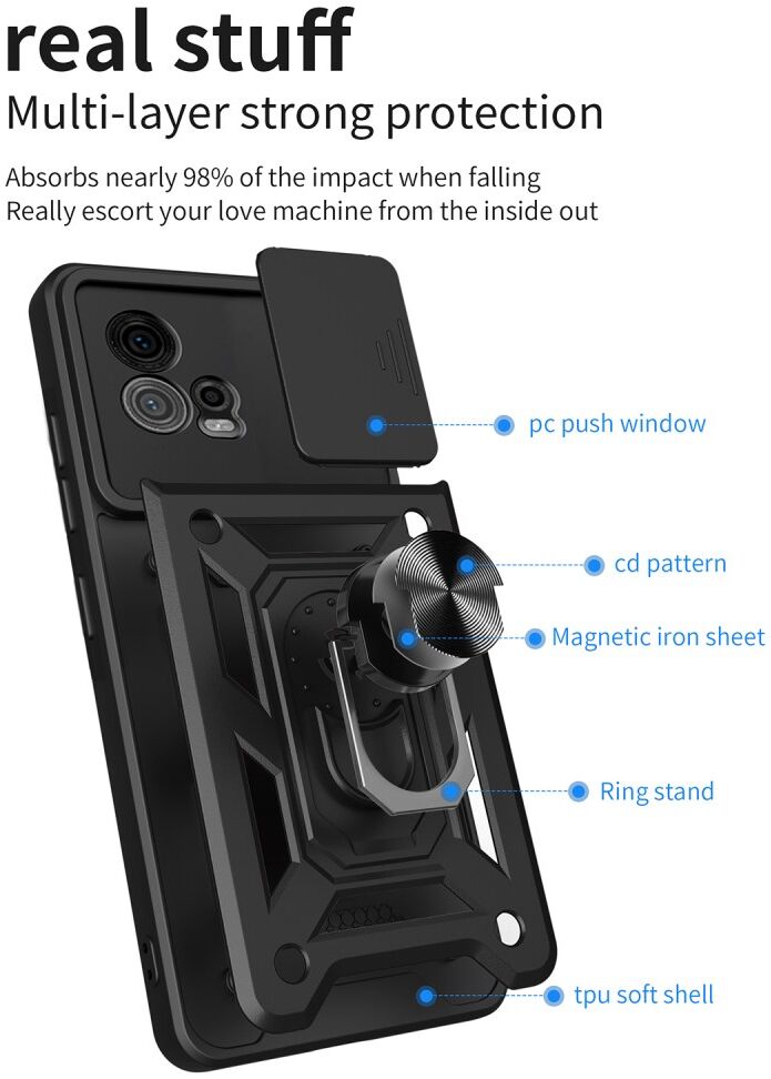 Motorola Moto G72 Hoesje met Camera Slider en Kickstand Ring Zwart afbeelding 8