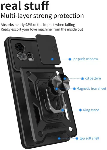 Motorola Moto G72 Hoesje met Camera Slider en Kickstand Ring Zwart afbeelding 8