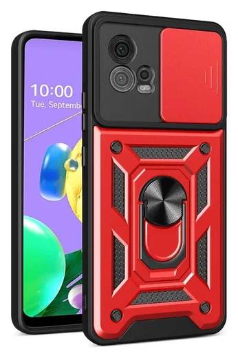 Motorola Moto G72 Hoesje met Camera Slider en Kickstand Ring Rood afbeelding 1