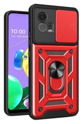 Motorola Moto G72 Hoesje met Camera Slider en Kickstand Ring Rood afbeelding