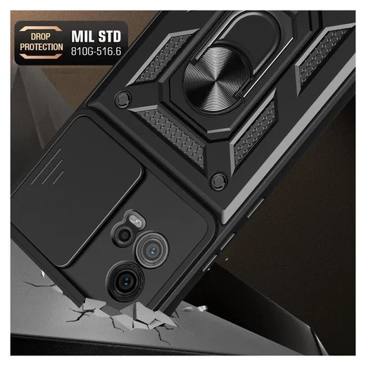 Motorola Moto G72 Hoesje met Camera Slider en Kickstand Ring Rood afbeelding 3