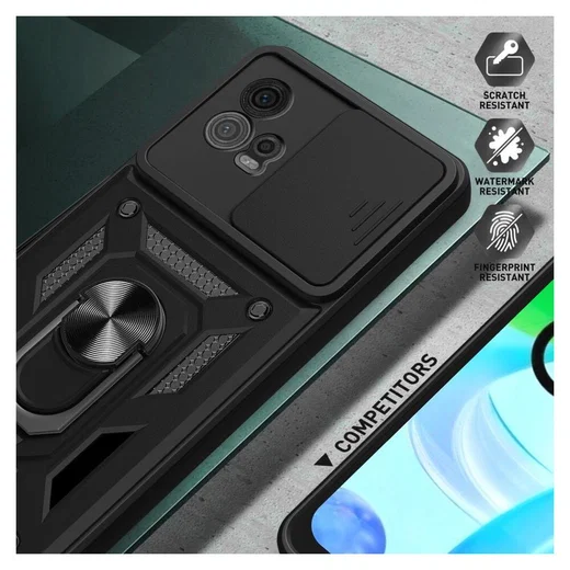 Motorola Moto G72 Hoesje met Camera Slider en Kickstand Ring Rood afbeelding 5