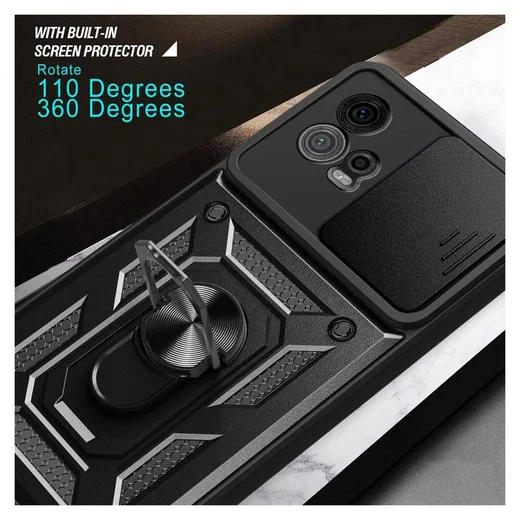 Motorola Moto G72 Hoesje met Camera Slider en Kickstand Ring Rood afbeelding 7