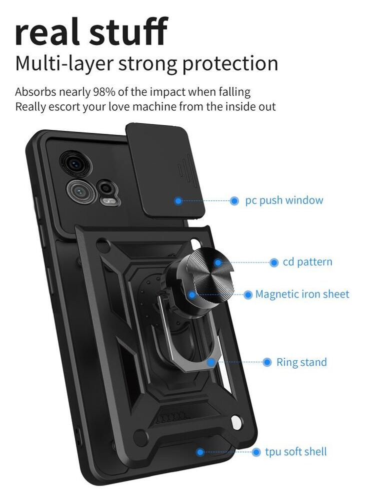 Motorola Moto G72 Hoesje met Camera Slider en Kickstand Ring Rood afbeelding 8