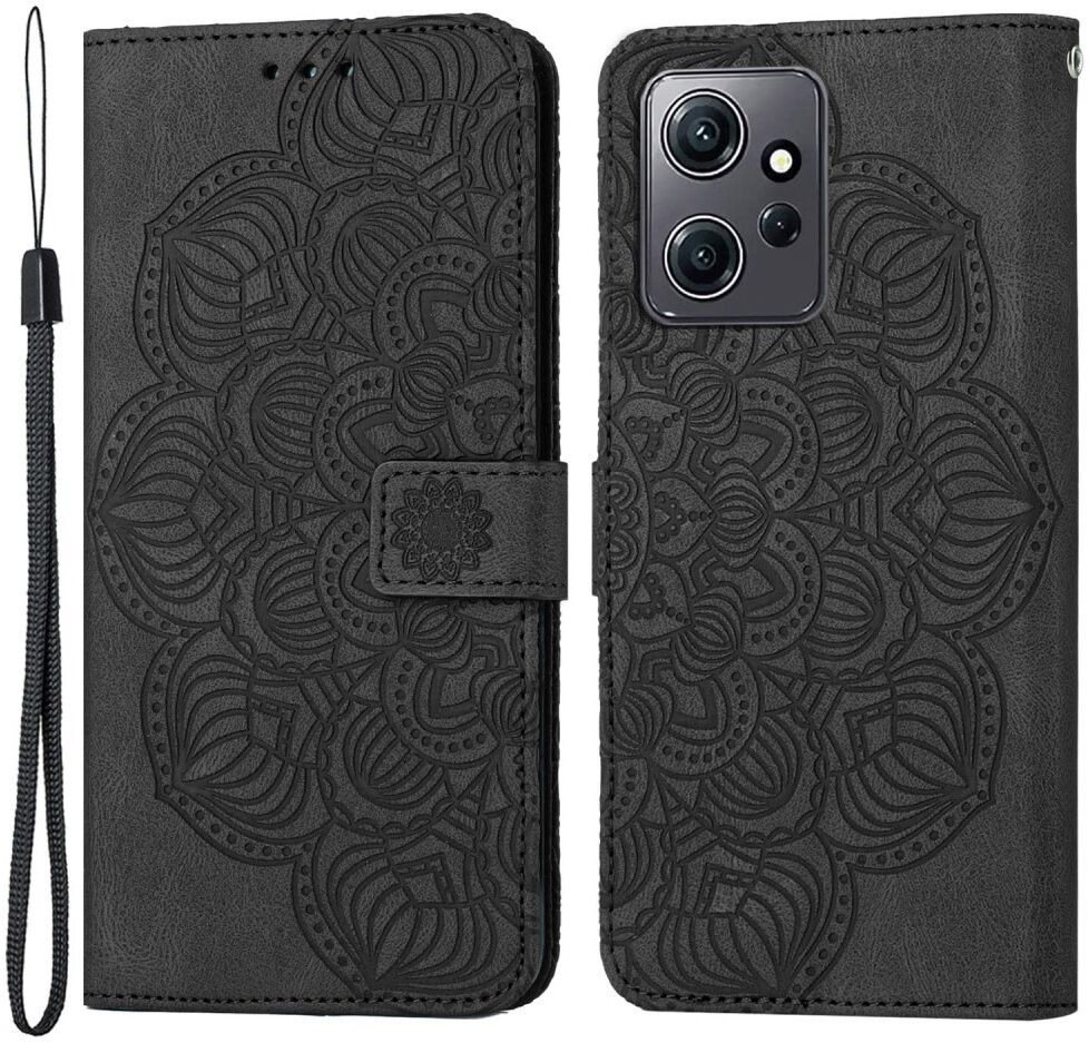 Xiaomi Redmi Note 12 Hoesje Bloemen Print Wallet Book Case Zwart afbeelding 1
