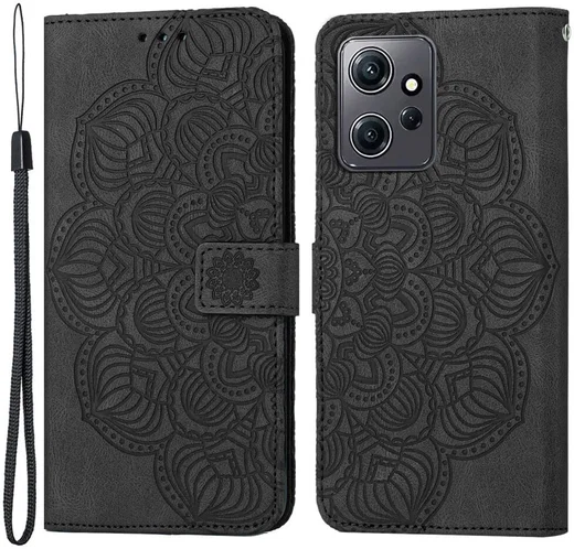 Xiaomi Redmi Note 12 Hoesje Bloemen Print Wallet Book Case Zwart afbeelding 1
