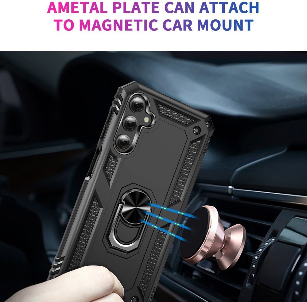 Samsung Galaxy A24 Hoesje Magnetische Kickstand Ring Back Cover Zwart afbeelding 3