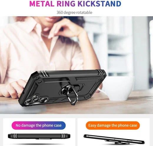 Samsung Galaxy A24 Hoesje Magnetische Kickstand Ring Back Cover Zwart afbeelding 4