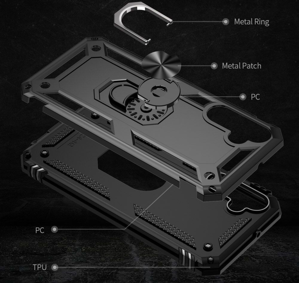 Samsung Galaxy A24 Hoesje Magnetische Kickstand Ring Back Cover Zwart afbeelding 6