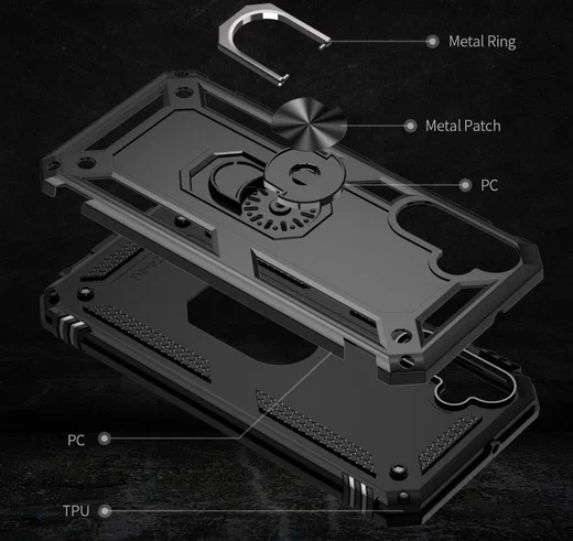 Samsung Galaxy A24 Hoesje Magnetische Kickstand Ring Back Cover Zwart afbeelding 6