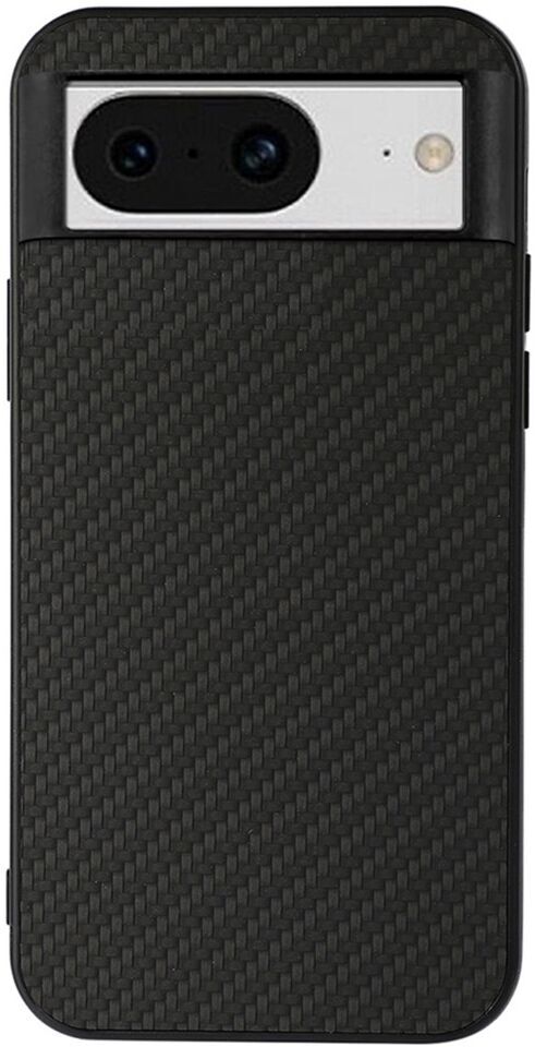 Google Pixel 8 Hoesje Carbon met Kunstleer Coating Back Cover Zwart afbeelding 1