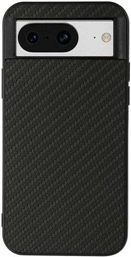 Google Pixel 8 Hoesje Carbon met Kunstleer Coating Back Cover Zwart afbeelding 1