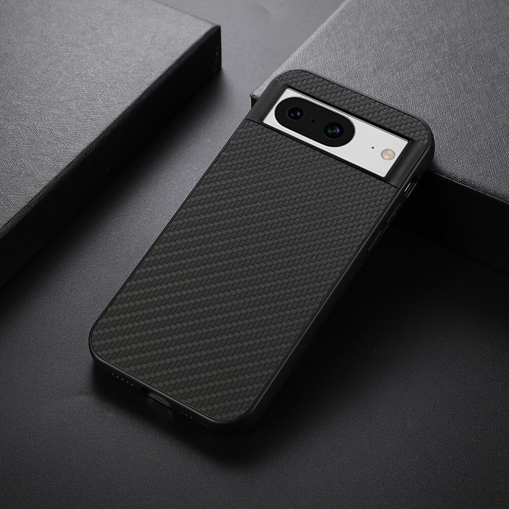 Google Pixel 8 Hoesje Carbon met Kunstleer Coating Back Cover Zwart afbeelding 3
