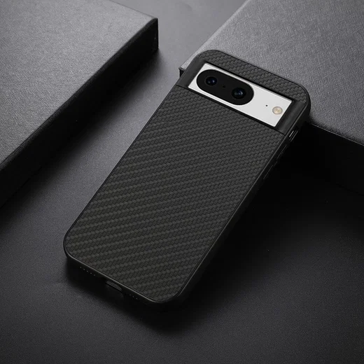 Google Pixel 8 Hoesje Carbon met Kunstleer Coating Back Cover Zwart afbeelding 3