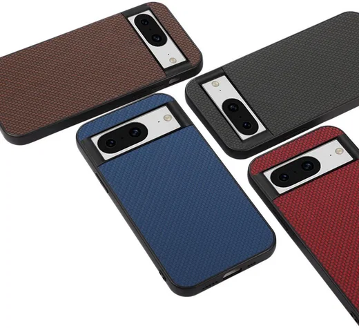 Google Pixel 8 Hoesje Carbon met Kunstleer Coating Back Cover Zwart afbeelding 4