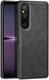 Sony Xperia 1 V Hoesje Kunstleer Coating Back Cover Zwart afbeelding 1