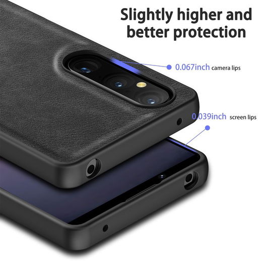 Sony Xperia 1 V Hoesje Kunstleer Coating Back Cover Zwart afbeelding 4