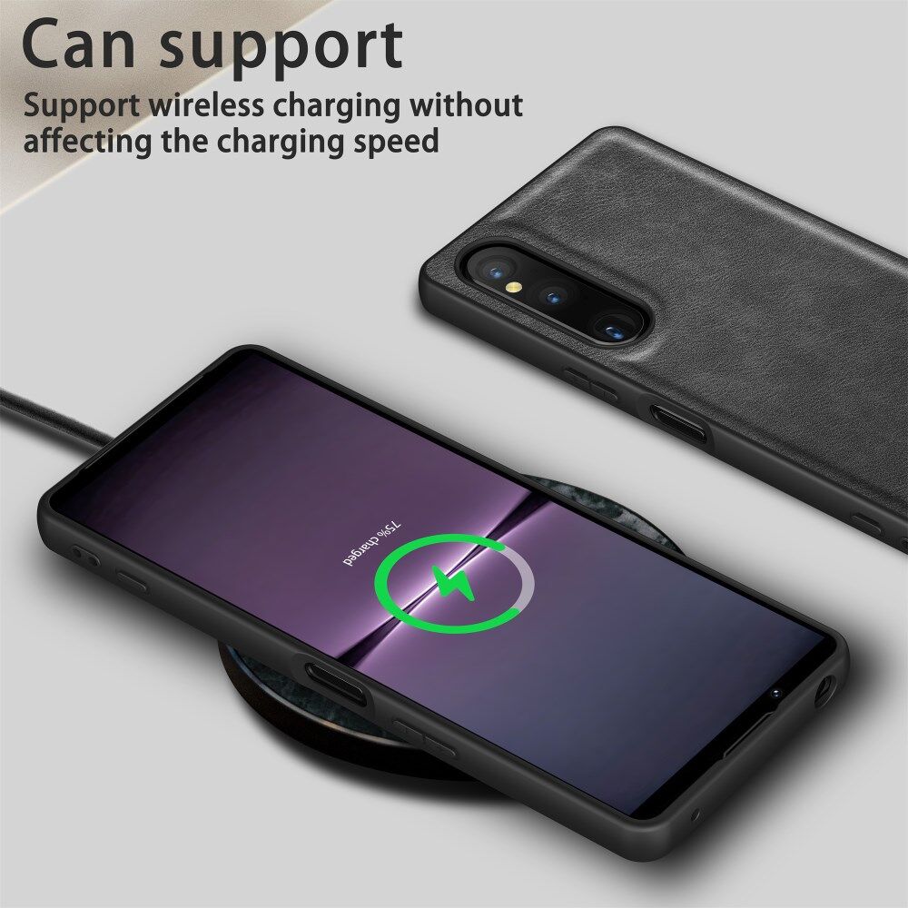 Sony Xperia 1 V Hoesje Kunstleer Coating Back Cover Zwart afbeelding 5