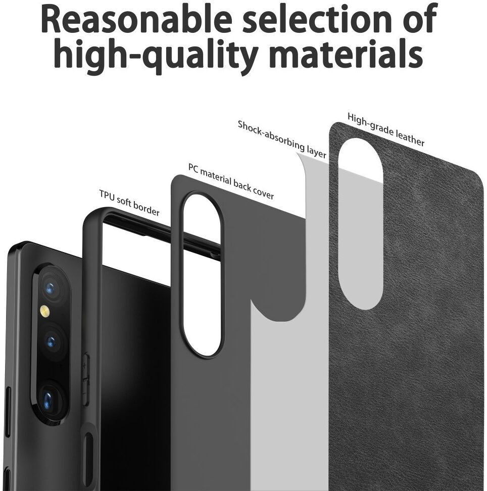 Sony Xperia 1 V Hoesje Kunstleer Coating Back Cover Zwart afbeelding 6
