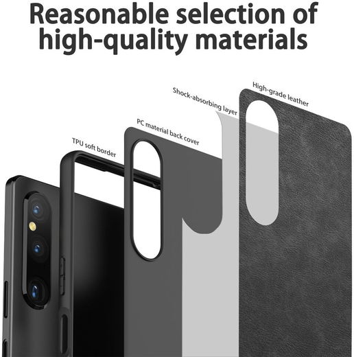 Sony Xperia 1 V Hoesje Kunstleer Coating Back Cover Zwart afbeelding 6