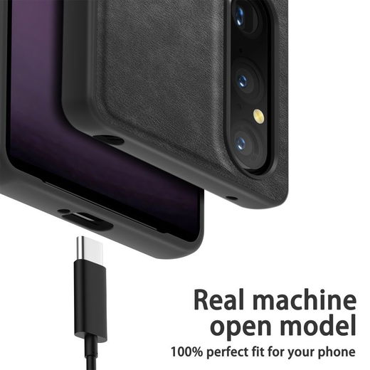 Sony Xperia 1 V Hoesje Kunstleer Coating Back Cover Zwart afbeelding 7
