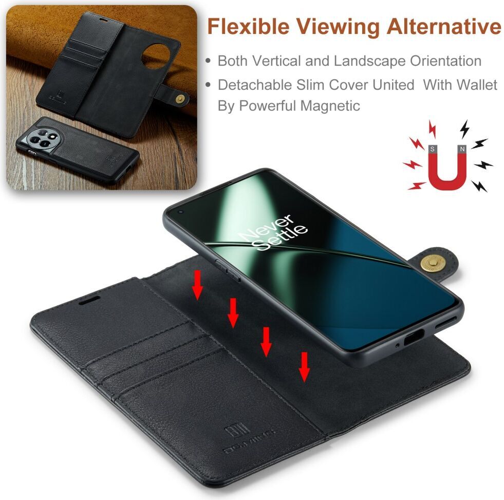 DG Ming OnePlus 11 Hoesje Retro Wallet Book Case Zwart afbeelding 3