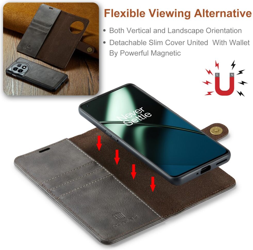 DG Ming OnePlus 11 Hoesje Retro Wallet Book Case Grijs afbeelding 3