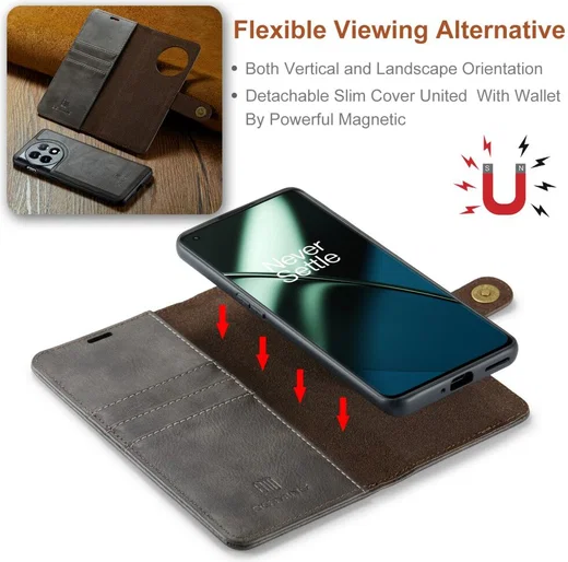 DG Ming OnePlus 11 Hoesje Retro Wallet Book Case Grijs afbeelding 3