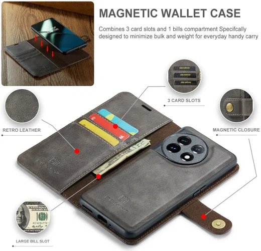 DG Ming OnePlus 11 Hoesje Retro Wallet Book Case Grijs afbeelding 4