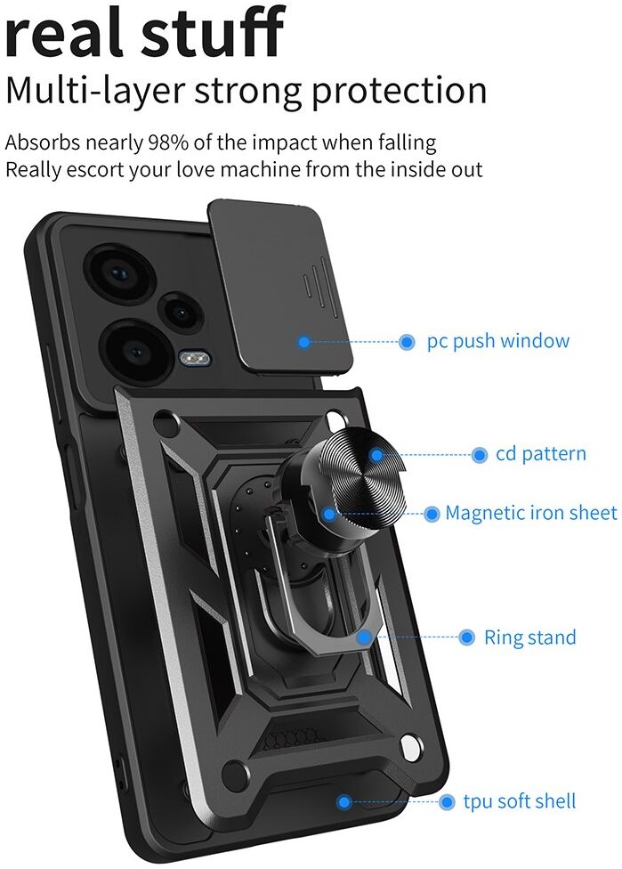 Xiaomi Redmi Note 12 Pro Plus Hoesje Camera Slider Kickstand Blauw afbeelding 8