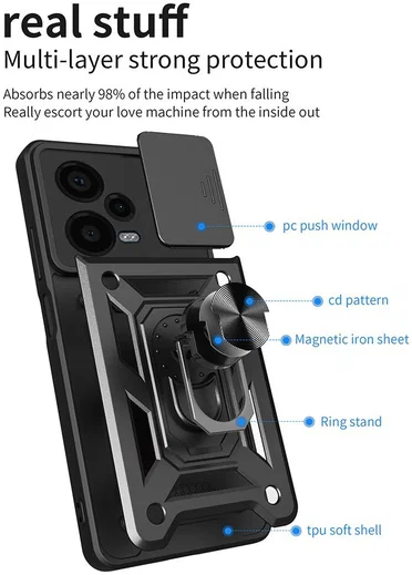 Xiaomi Redmi Note 12 Pro Plus Hoesje Camera Slider Kickstand Blauw afbeelding 8