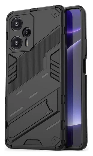 Xiaomi Poco F5 Hoesje Shockproof Kickstand Back Cover Zwart afbeelding 1