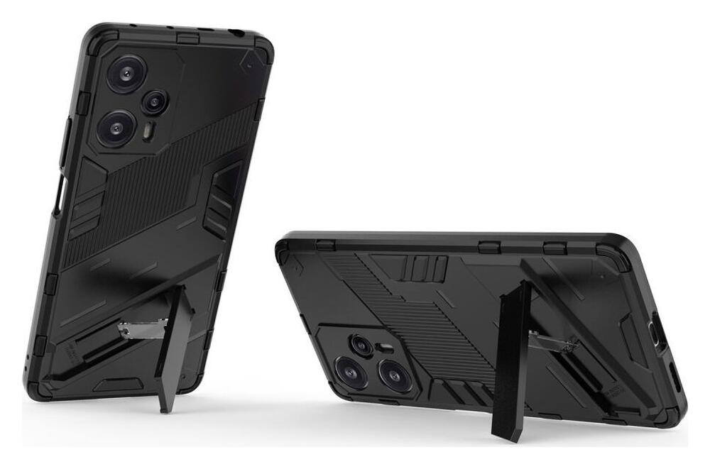 Xiaomi Poco F5 Hoesje Shockproof Kickstand Back Cover Zwart afbeelding 2